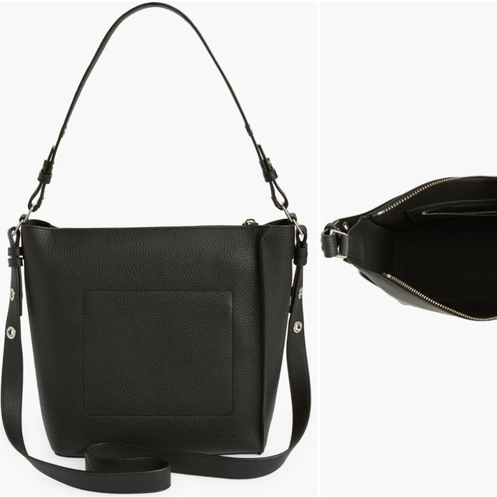 All Saints Kita pebbled leather crossbody. Black. Detachable handle+strap.